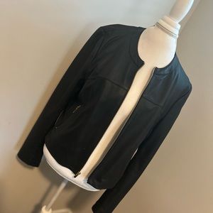 Via Spiga Black Collarless Lamb Leather Jacket XL